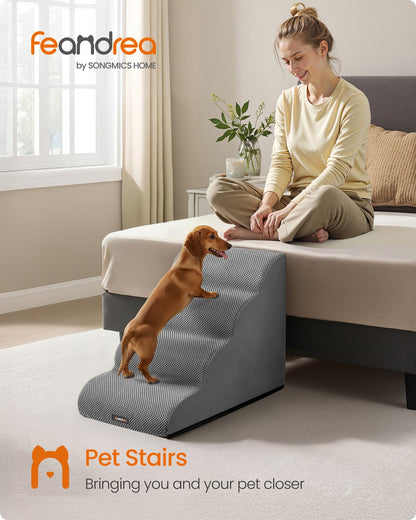 2-Step Dog Stairs Waffle-Patterned Corduroy Dog Steps for Bed Dove Grey - image 14