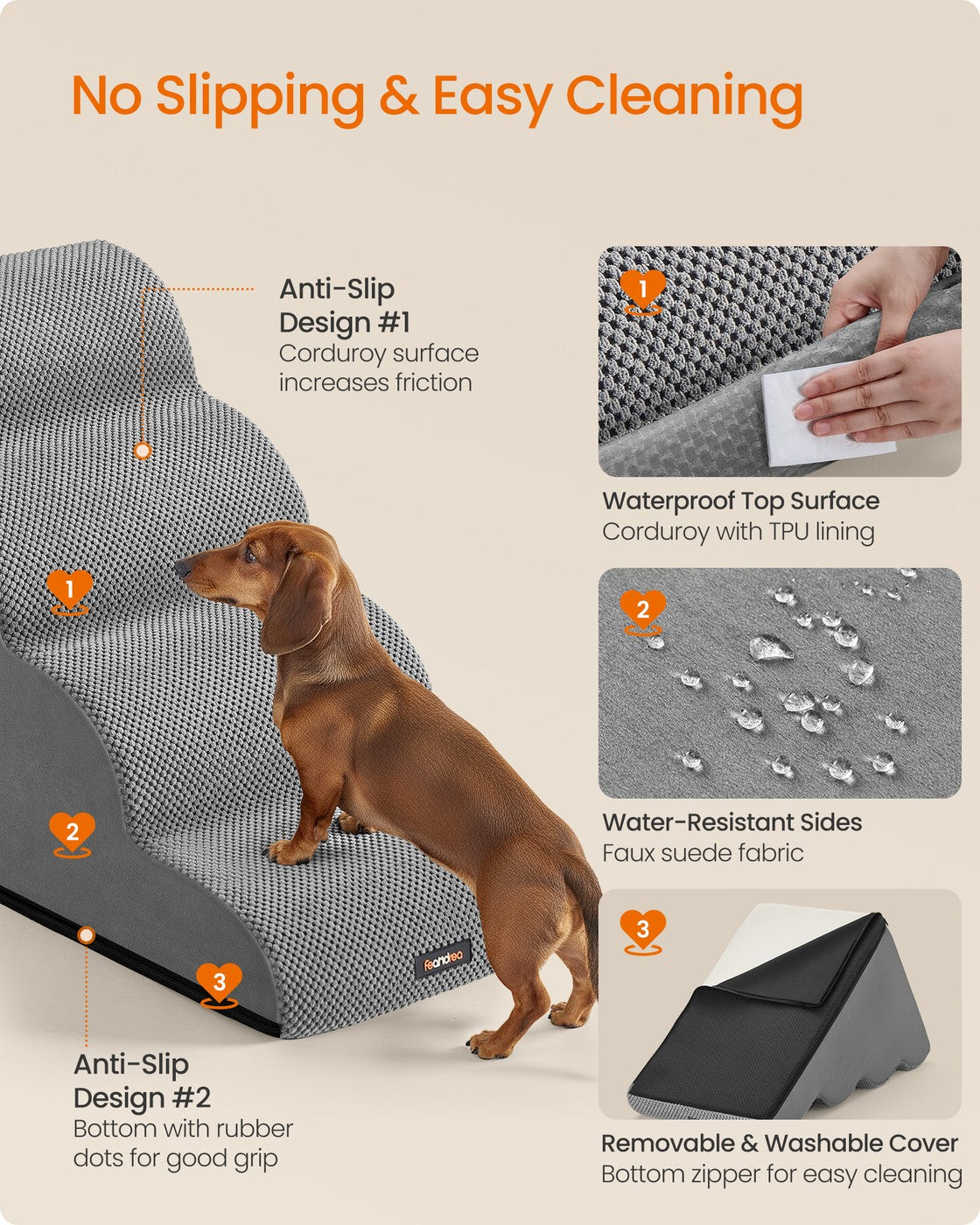 2-Step Dog Stairs Waffle-Patterned Corduroy Dog Steps for Bed Dove Grey - image 17