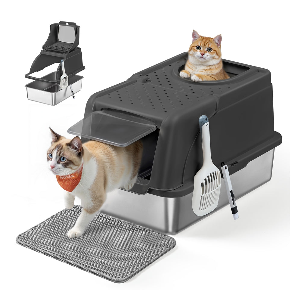 Stainless Steel Cat Litter Box with Flip Lid Ink Black - image 1