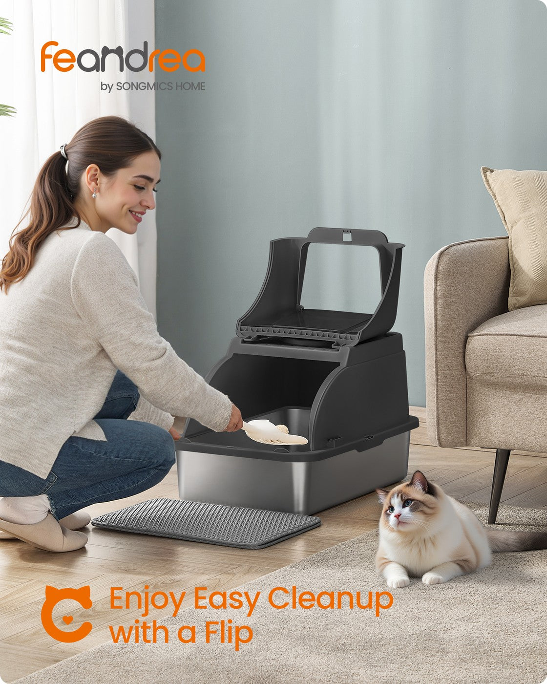 Stainless Steel Cat Litter Box with Flip Lid Ink Black - image 2