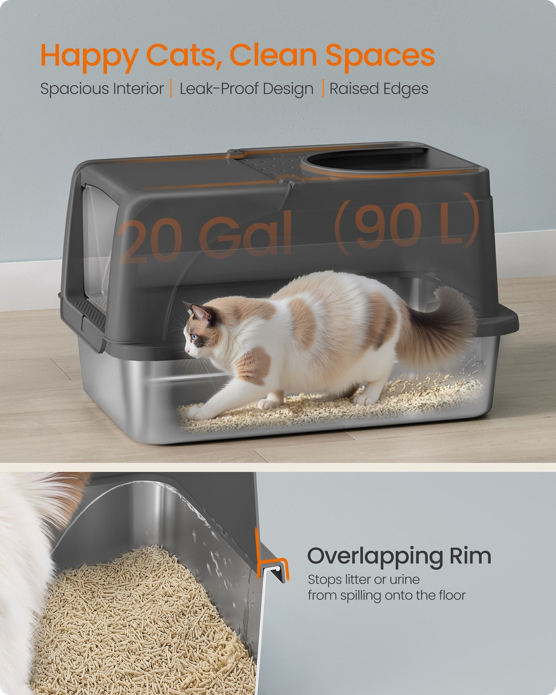 Stainless Steel Cat Litter Box with Flip Lid Ink Black - image 4