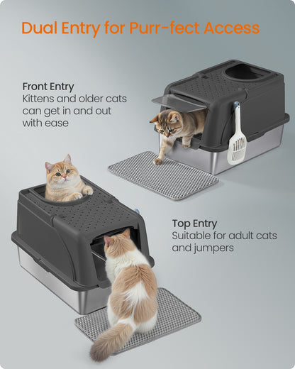 Stainless Steel Cat Litter Box with Flip Lid Ink Black - image 5