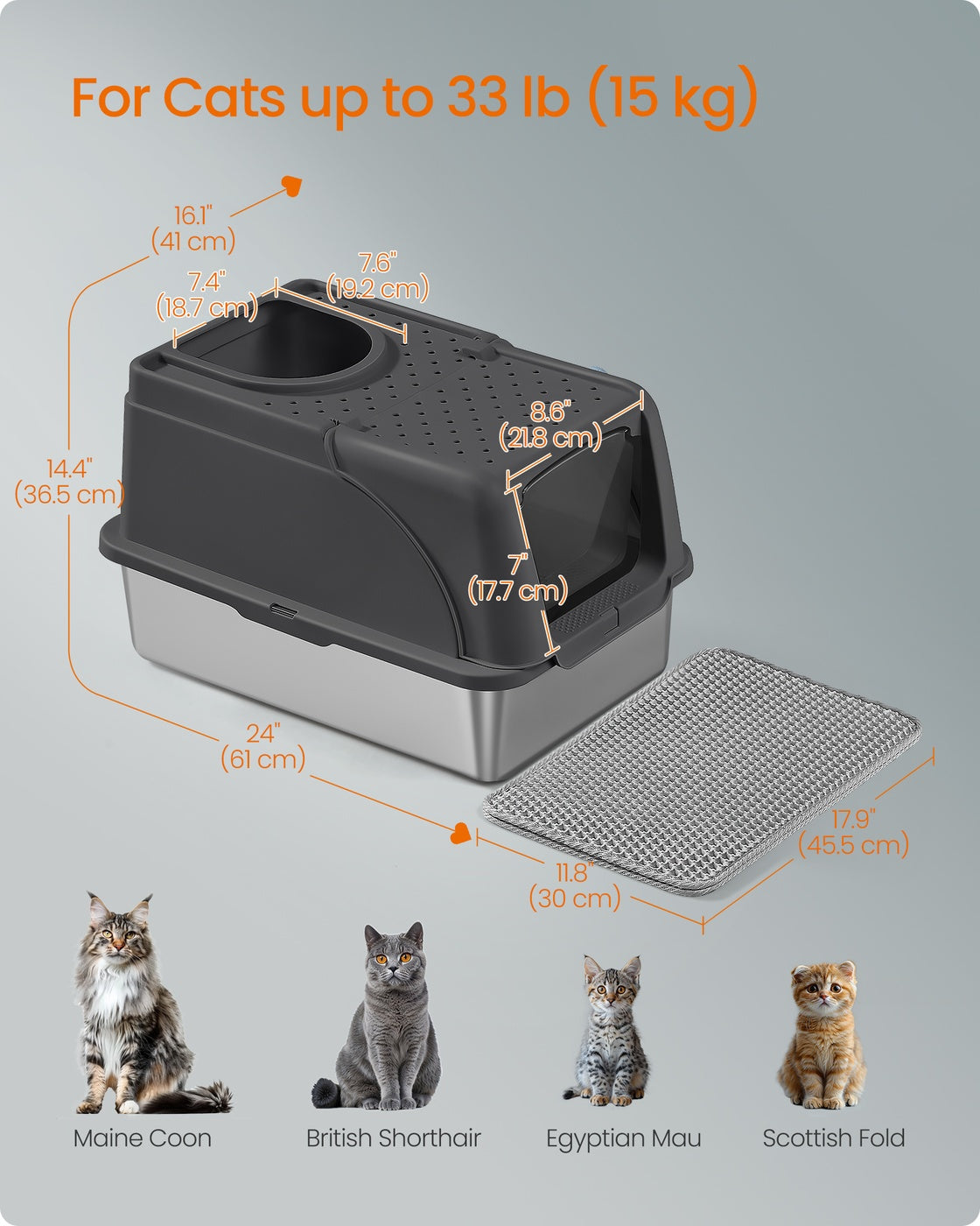 Stainless Steel Cat Litter Box with Flip Lid Ink Black - image 6