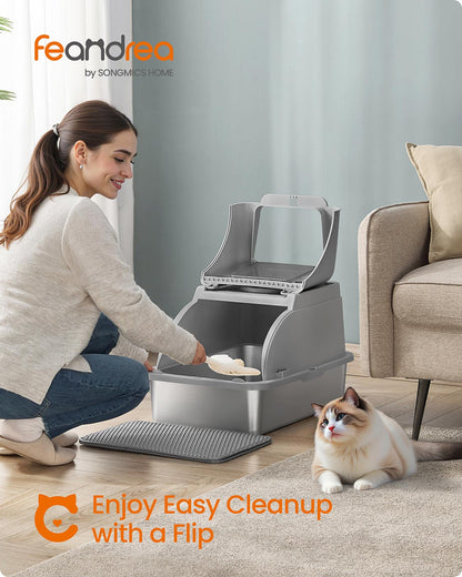 Stainless Steel Cat Litter Box with Flip Lid XL for Cats up to 15 kg Dove Grey - image 2