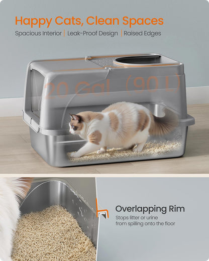 Stainless Steel Cat Litter Box with Flip Lid XL for Cats up to 15 kg Dove Grey - image 4