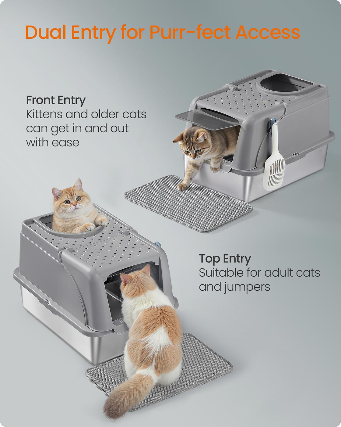 Stainless Steel Cat Litter Box with Flip Lid XL for Cats up to 15 kg Dove Grey - image 5