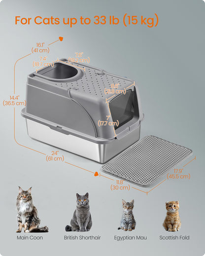 Stainless Steel Cat Litter Box with Flip Lid XL for Cats up to 15 kg Dove Grey - image 6