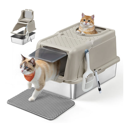 Stainless Steel Cat Litter Box with Flip Lid XL for Cats up to 15 kg Dove Grey - image 7