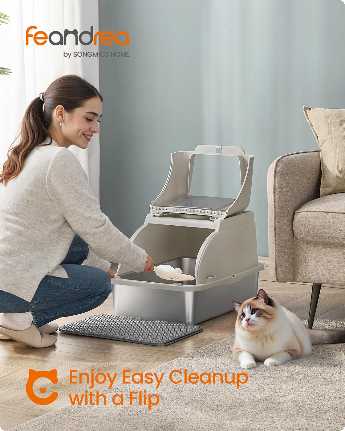 Stainless Steel Cat Litter Box with Flip Lid XL for Cats up to 15 kg Dove Grey - image 8