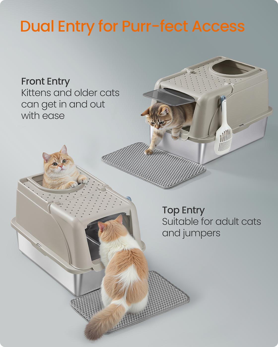 Stainless Steel Cat Litter Box with Flip Lid XL for Cats up to 15 kg Dove Grey - image 11