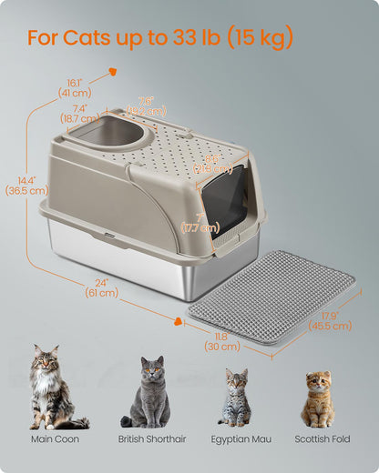 Stainless Steel Cat Litter Box with Flip Lid XL for Cats up to 15 kg Dove Grey - image 12