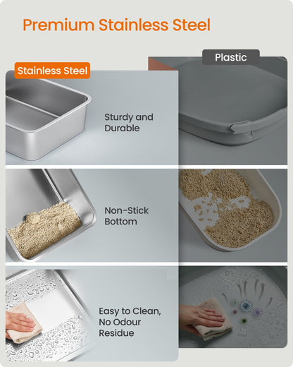 Stainless Steel Cat Litter Box with Flip Lid 2 Doors for Cats up to 15 kg Light Grey - image 3