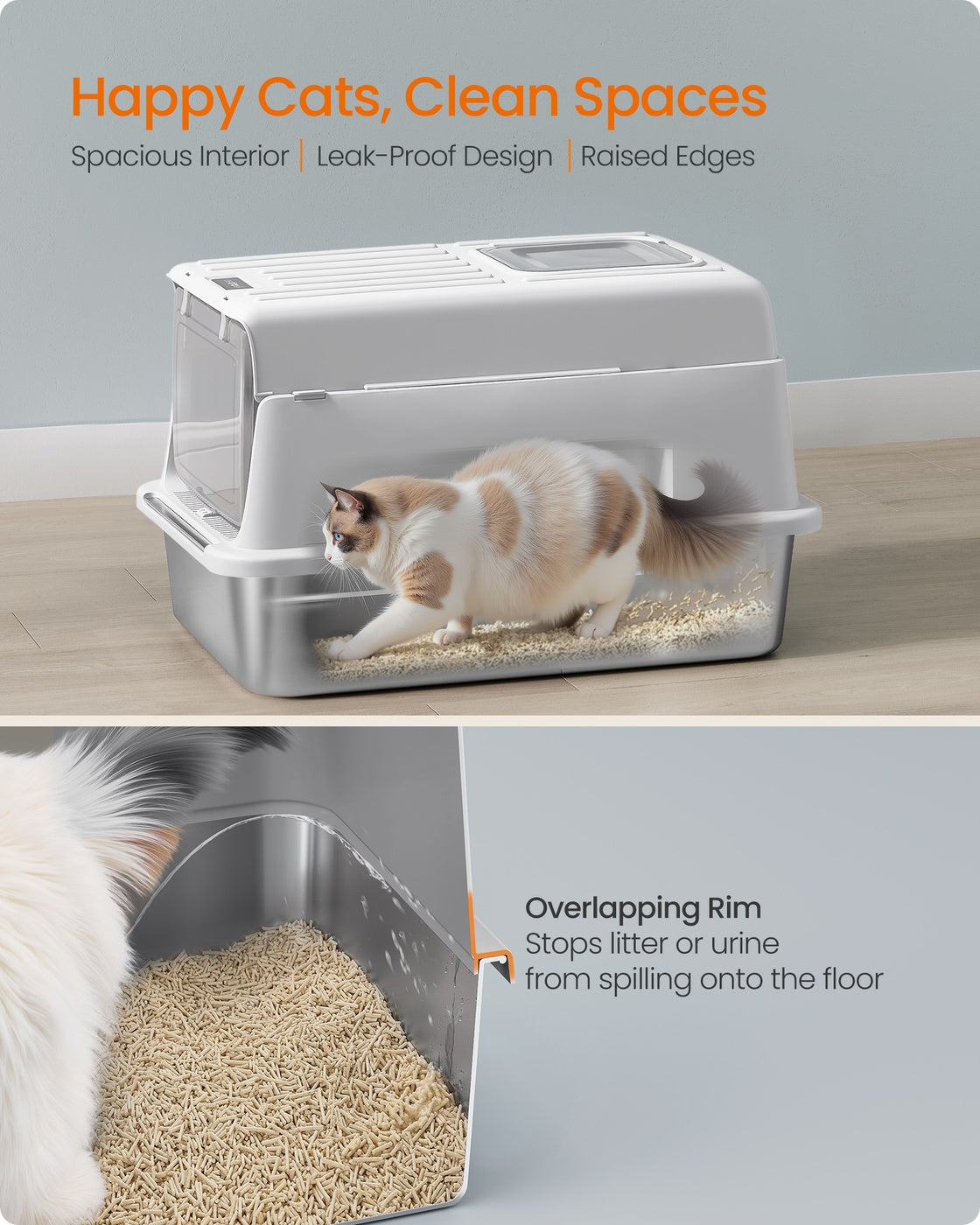 Stainless Steel Cat Litter Box with Flip Lid 2 Doors for Cats up to 15 kg Light Grey - image 4