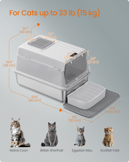 Stainless Steel Cat Litter Box with Flip Lid 2 Doors for Cats up to 15 kg Light Grey - image 6