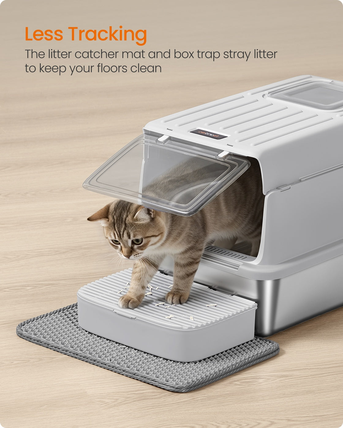 Stainless Steel Cat Litter Box with Flip Lid 2 Doors for Cats up to 15 kg Light Grey - image 7