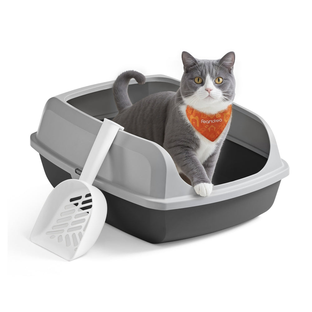 High sided open litter box with scoop for large cats and kittens - image 1