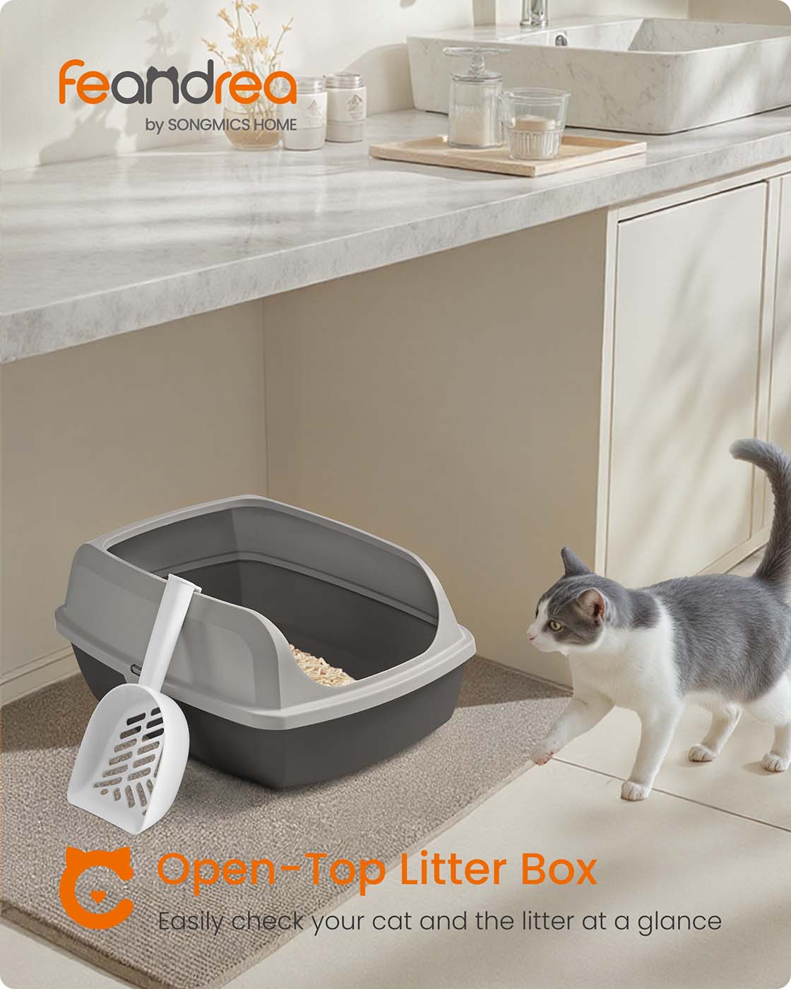 High sided open litter box with scoop for large cats and kittens - image 2