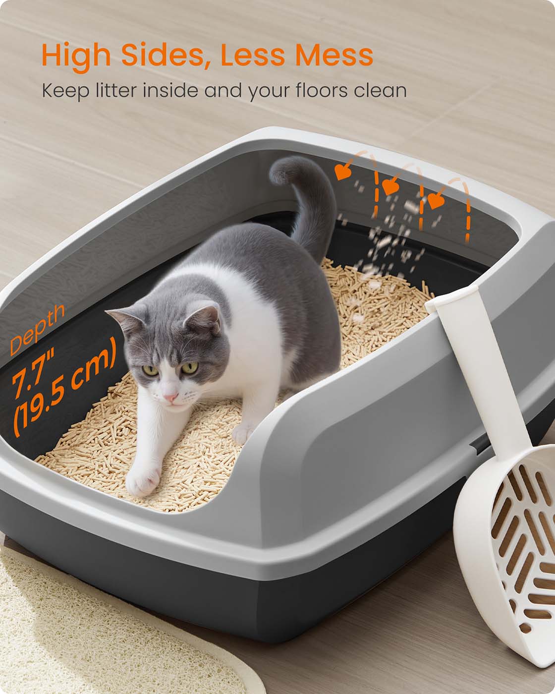 High sided open litter box with scoop for large cats and kittens - image 3