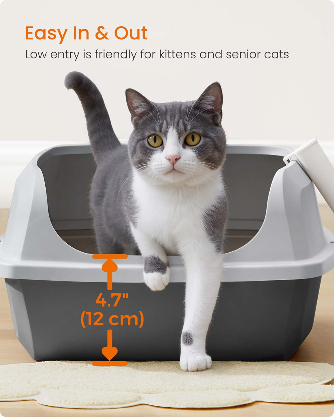 High sided open litter box with scoop for large cats and kittens - image 6