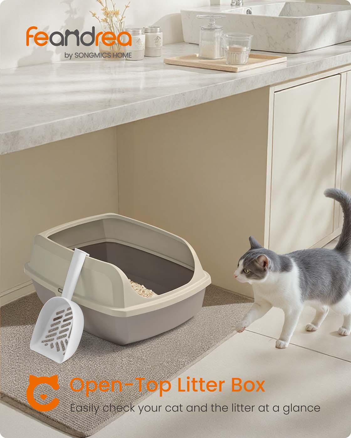 High sided open litter box with scoop for large cats and kittens - image 9