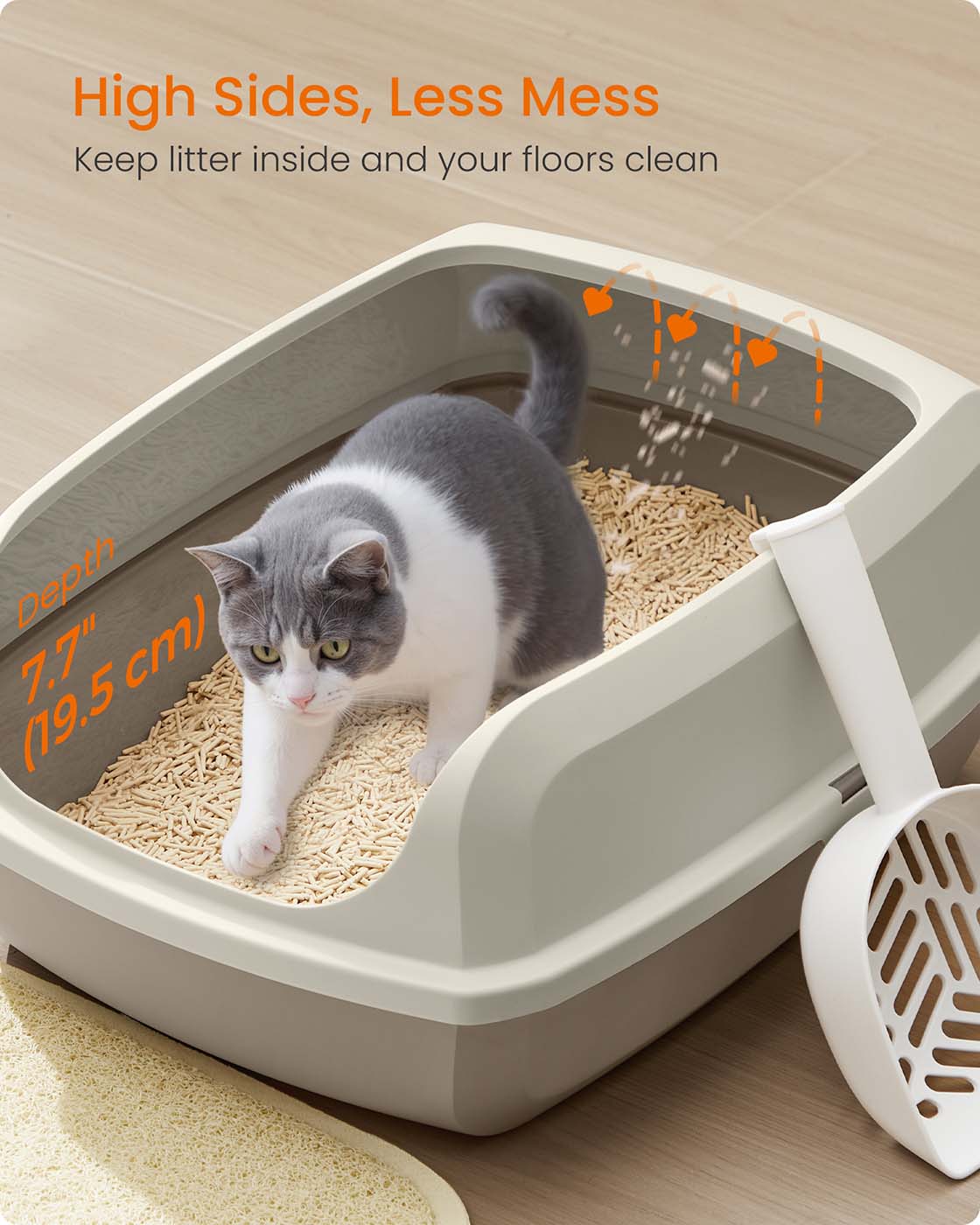 High sided open litter box with scoop for large cats and kittens - image 10