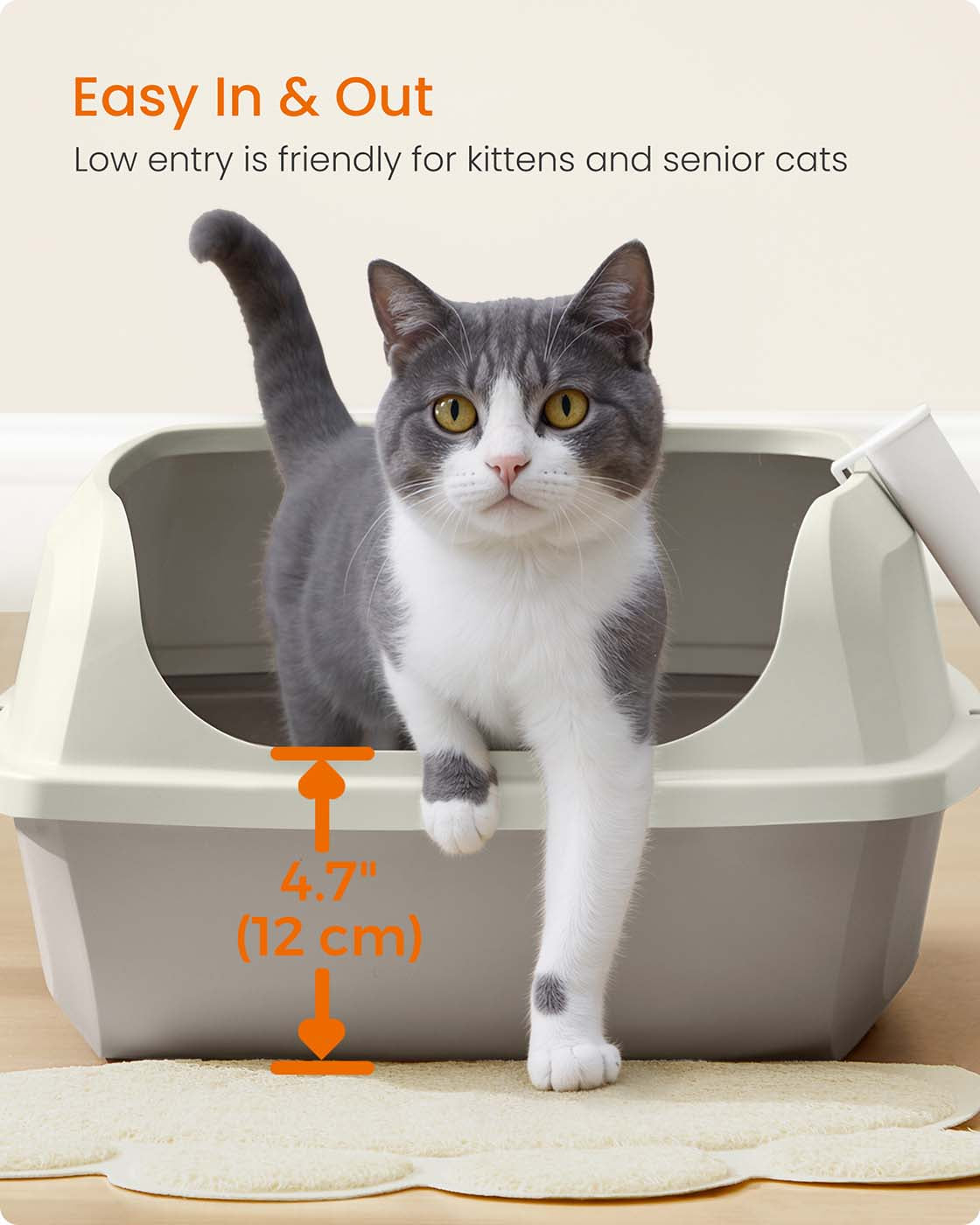 High sided open litter box with scoop for large cats and kittens - image 13