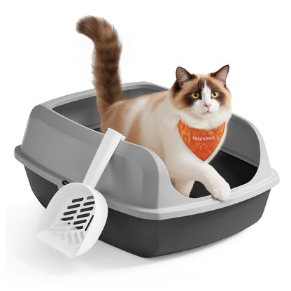 High sided open litter box with scoop for large cats and kittens - image 15