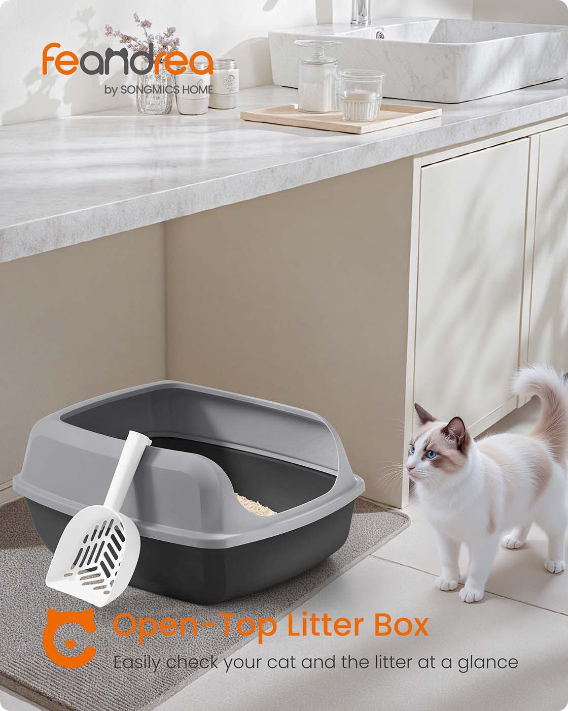 High sided open litter box with scoop for large cats and kittens - image 16