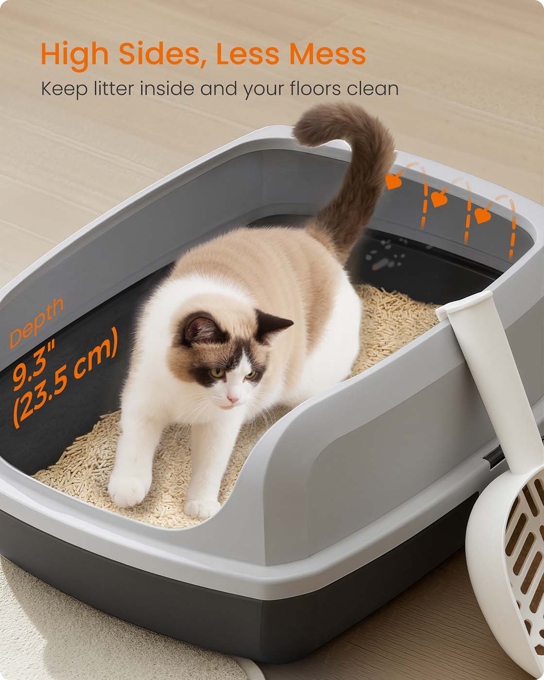 High sided open litter box with scoop for large cats and kittens - image 17