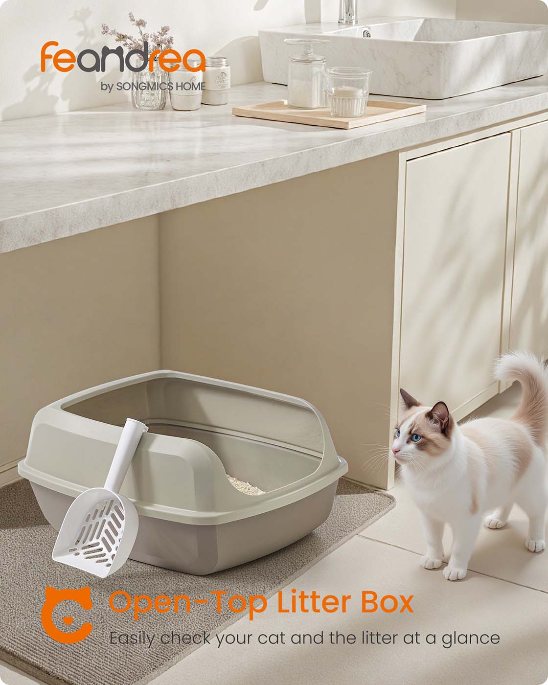 High sided open litter box with scoop for large cats and kittens - image 23