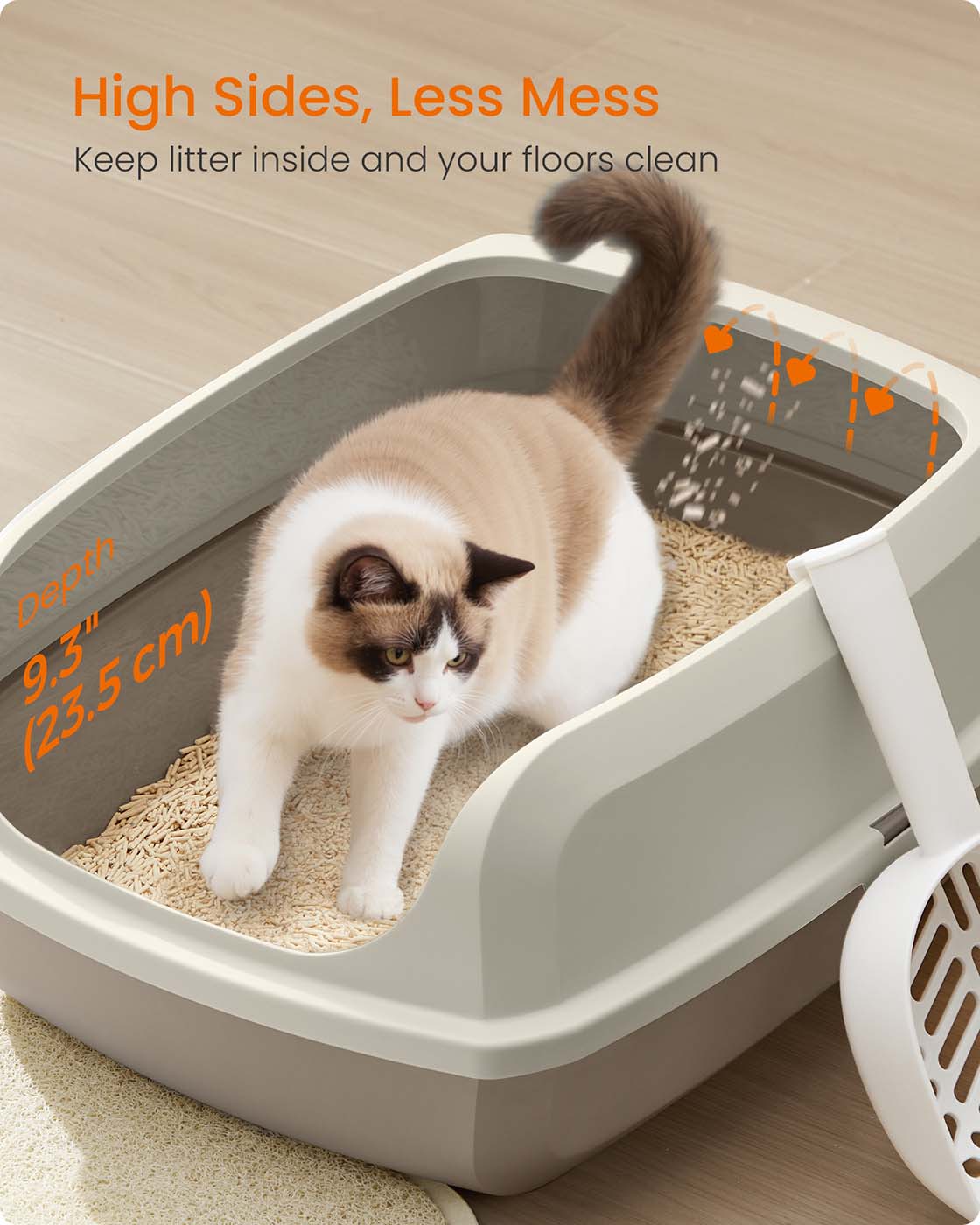 High sided open litter box with scoop for large cats and kittens - image 24
