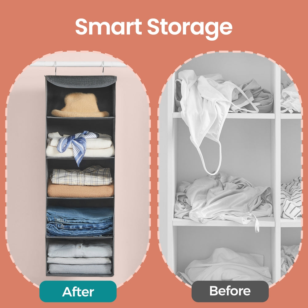 Set of 2 Foldable Hanging Closet Shelves, Wardrobe Storage Organisers with Metal Hooks - image 3