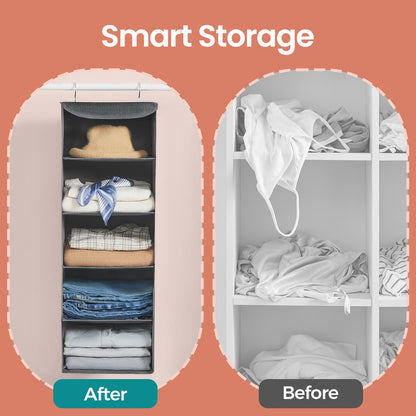 Set of 2 Foldable Hanging Closet Shelves, Wardrobe Storage Organisers with Metal Hooks - image 3