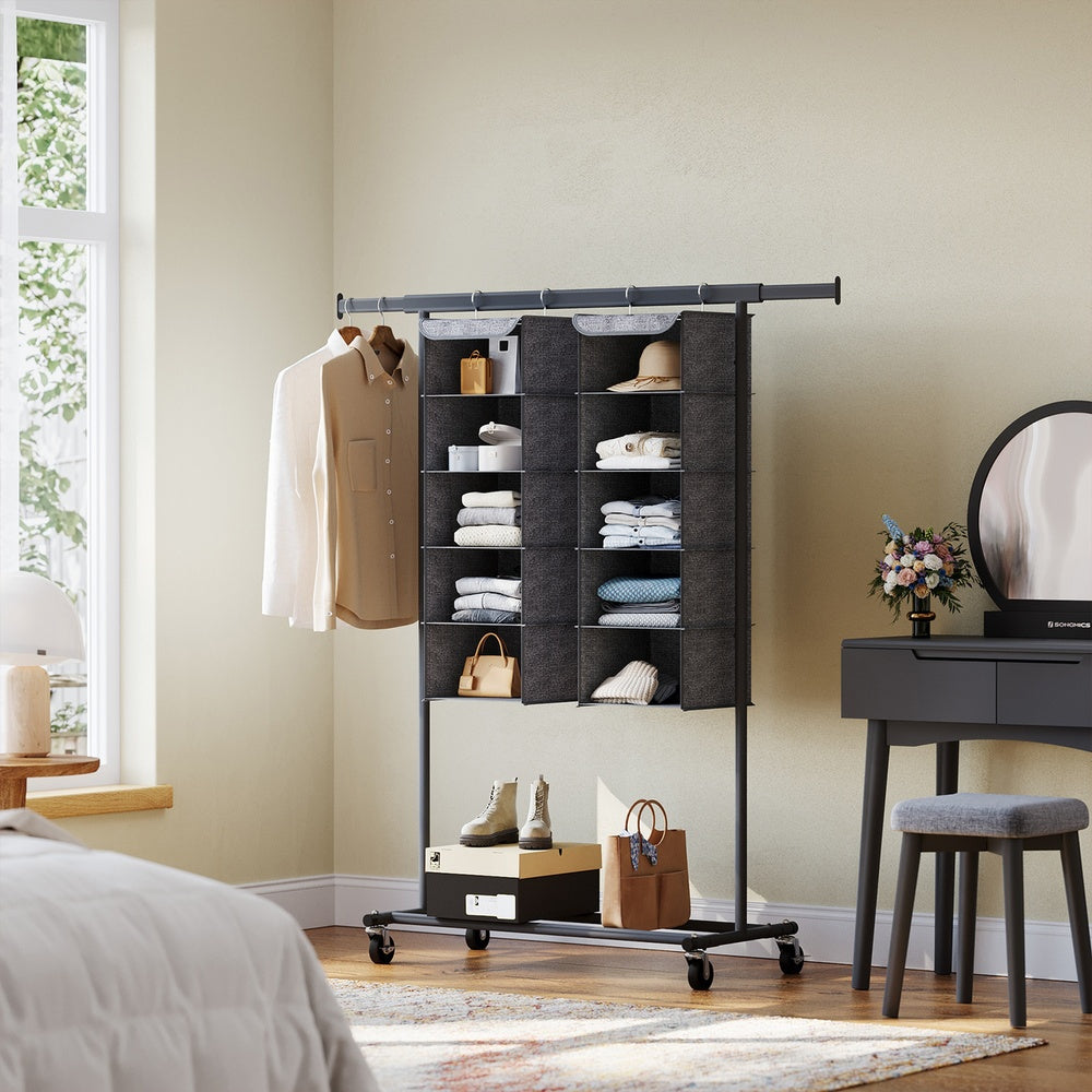 Set of 2 Foldable Hanging Closet Shelves, Wardrobe Storage Organisers with Metal Hooks - image 4
