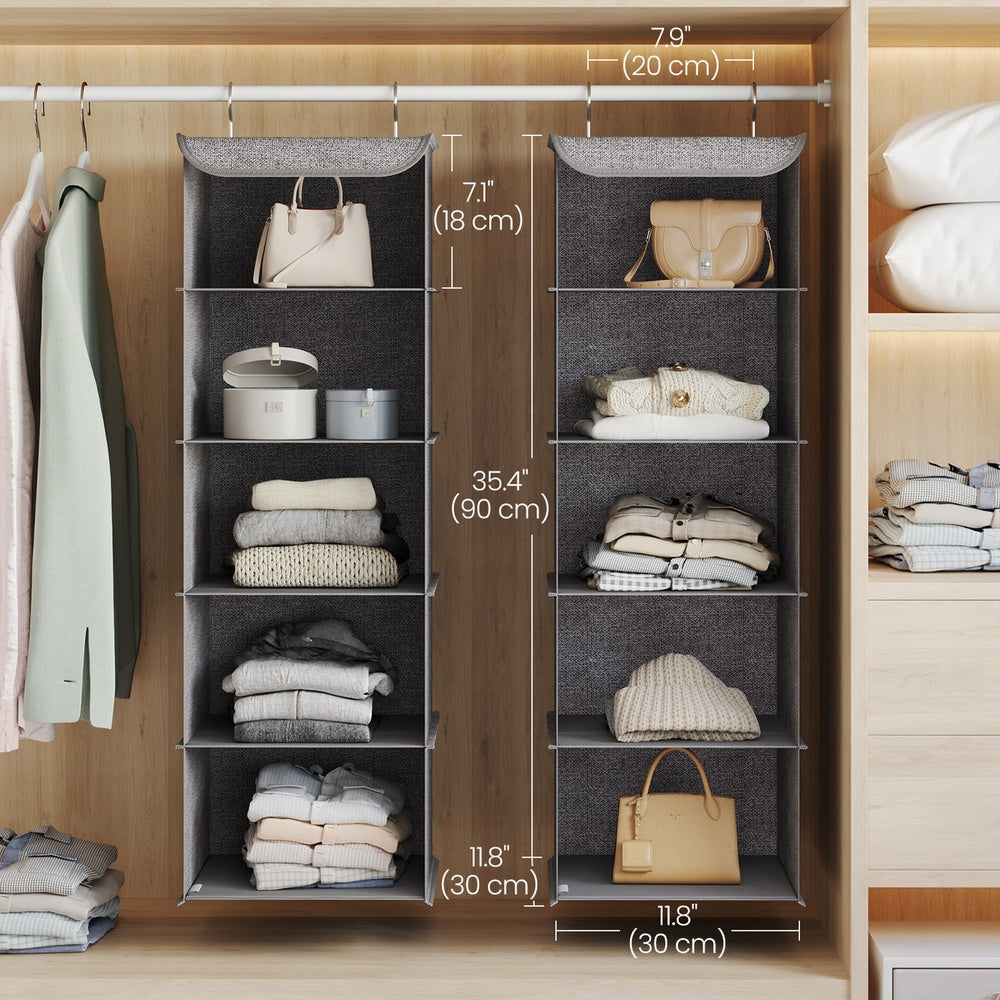 Set of 2 Foldable Hanging Closet Shelves, Wardrobe Storage Organisers with Metal Hooks - image 5