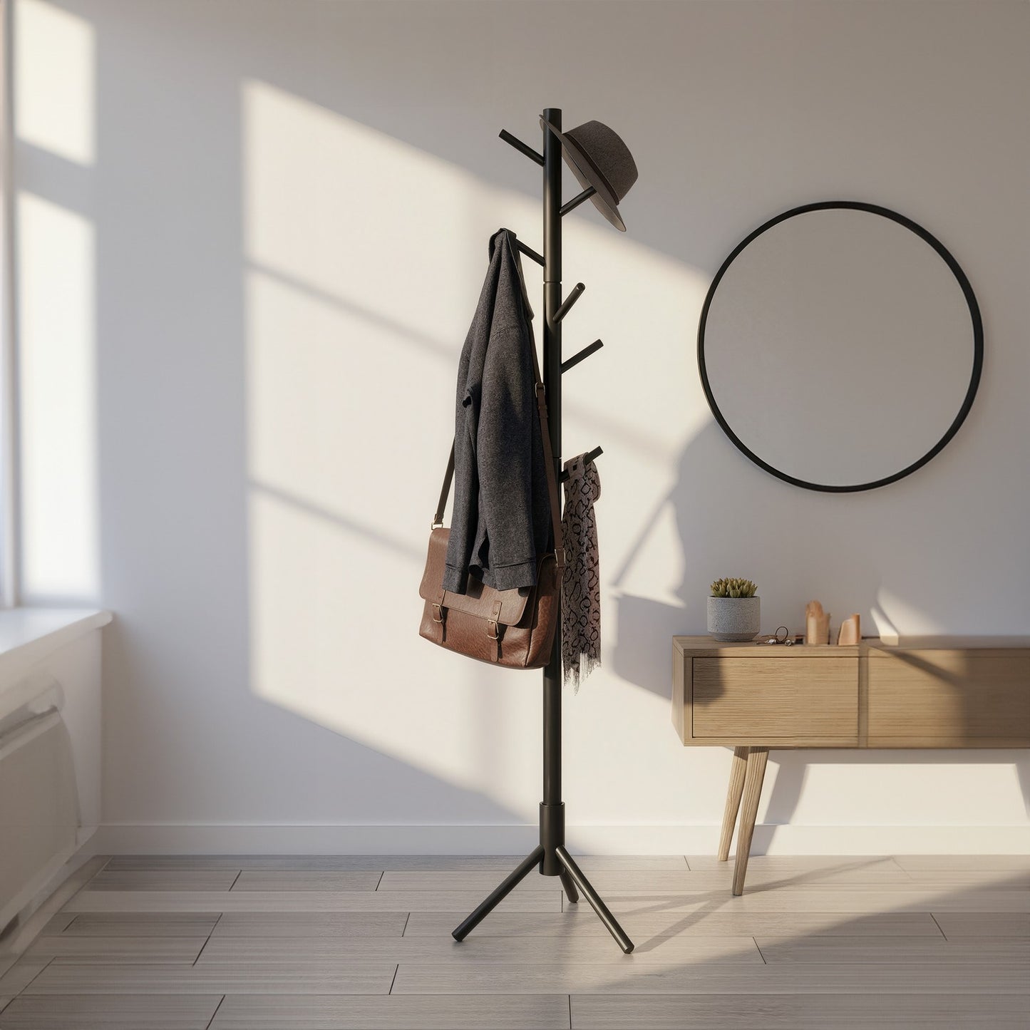 Standing Coat Rack, Solid Wood Tree-Shaped Coat Rack with 8 Hooks, 3 Height Options - image 11