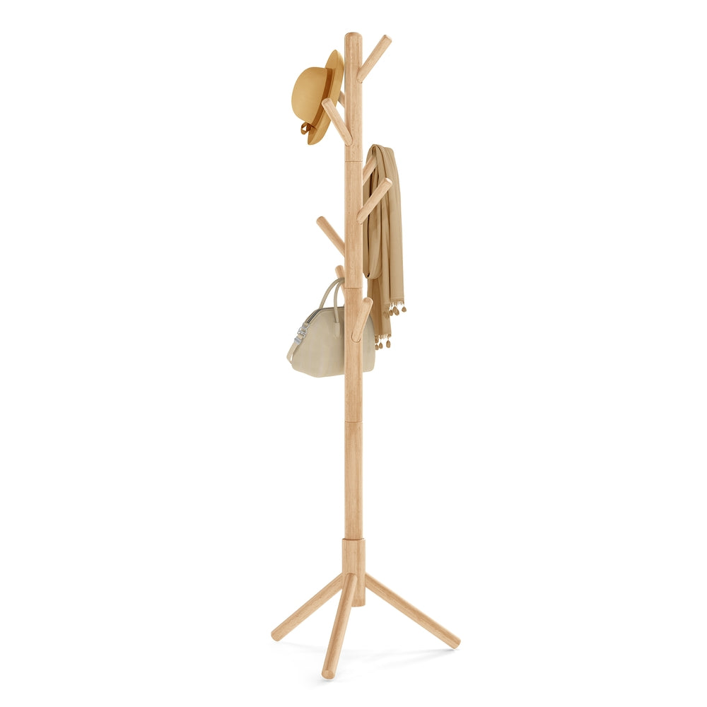 Standing Coat Rack, Solid Wood Tree-Shaped Coat Rack with 8 Hooks, 3 Height Options - image 3