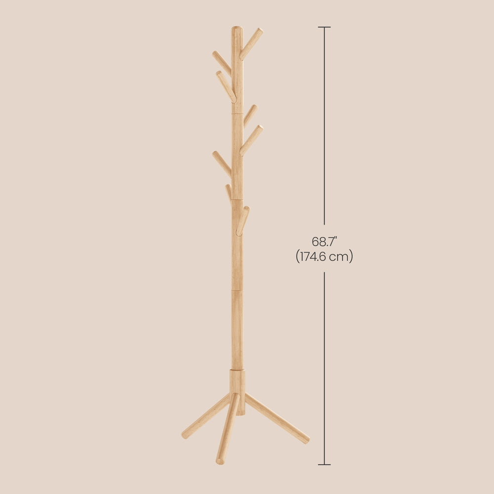 Standing Coat Rack, Solid Wood Tree-Shaped Coat Rack with 8 Hooks, 3 Height Options - image 4