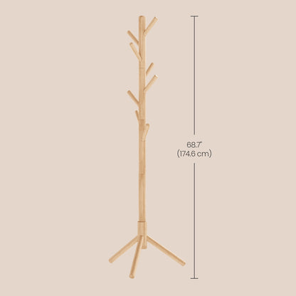 Standing Coat Rack, Solid Wood Tree-Shaped Coat Rack with 8 Hooks, 3 Height Options - image 4