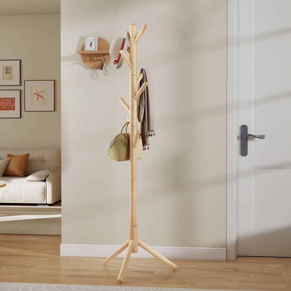 Standing Coat Rack, Solid Wood Tree-Shaped Coat Rack with 8 Hooks, 3 Height Options - image 6