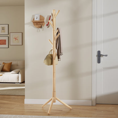 Standing Coat Rack, Solid Wood Tree-Shaped Coat Rack with 8 Hooks, 3 Height Options - image 6