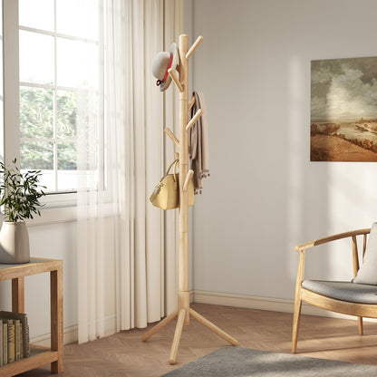 Standing Coat Rack, Solid Wood Tree-Shaped Coat Rack with 8 Hooks, 3 Height Options - image 7