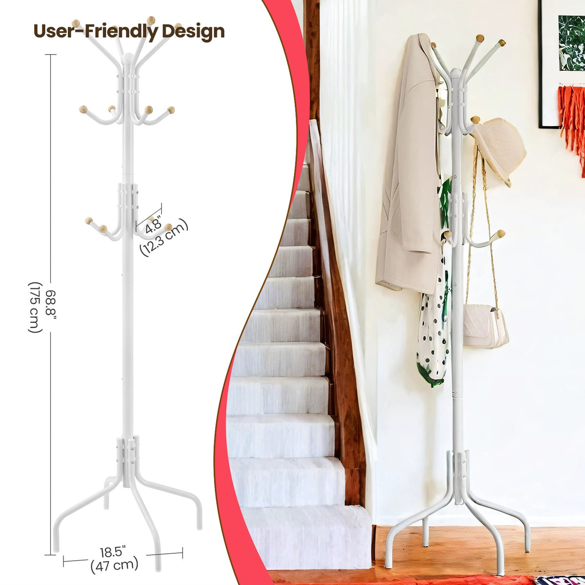 Coat Stand, Metal Coat Rack with 12 Hooks, 4 Legs - image 2
