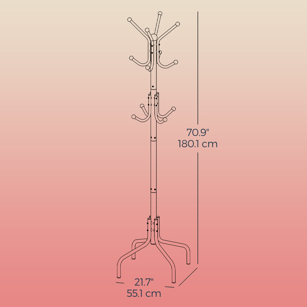 Coat Stand, Metal Coat Rack with 12 Hooks, 4 Legs - image 4