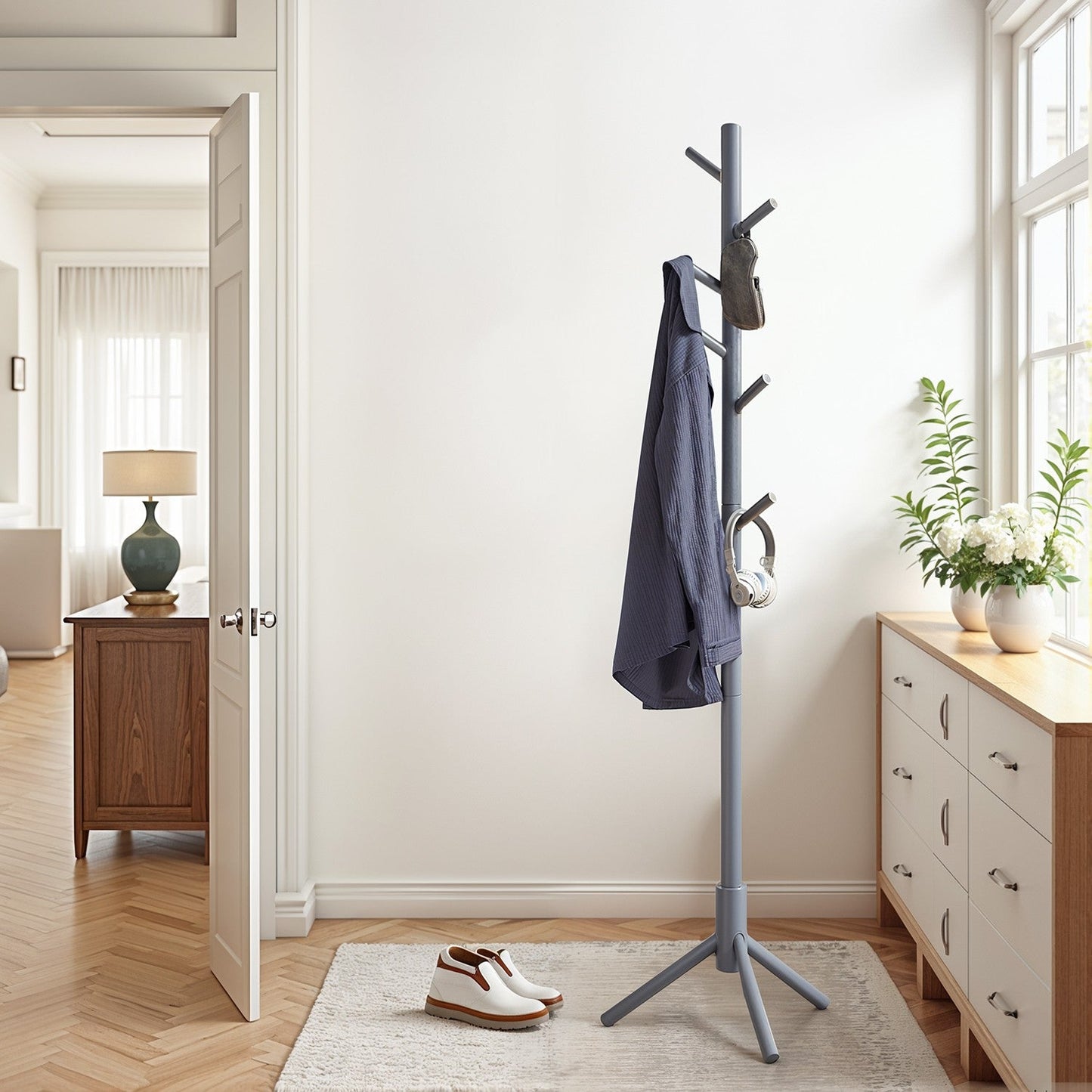Standing Coat Rack, Solid Wood Tree-Shaped Coat Rack with 8 Hooks, 3 Height Options - image 19
