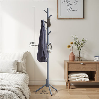 Standing Coat Rack, Solid Wood Tree-Shaped Coat Rack with 8 Hooks, 3 Height Options - image 20