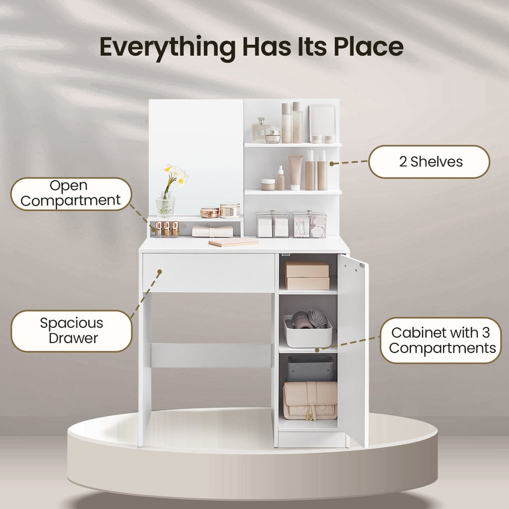 Vanity Table with Mirror, 1 Drawer, 2 Shelves - image 2