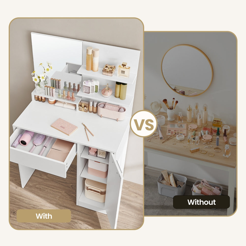 Vanity Table with Mirror, 1 Drawer, 2 Shelves - image 3