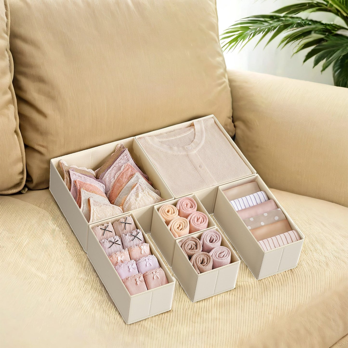 Dresser Drawer Organizer, Set of 6, Foldable Fabric Storage Bins for Socks - image 1