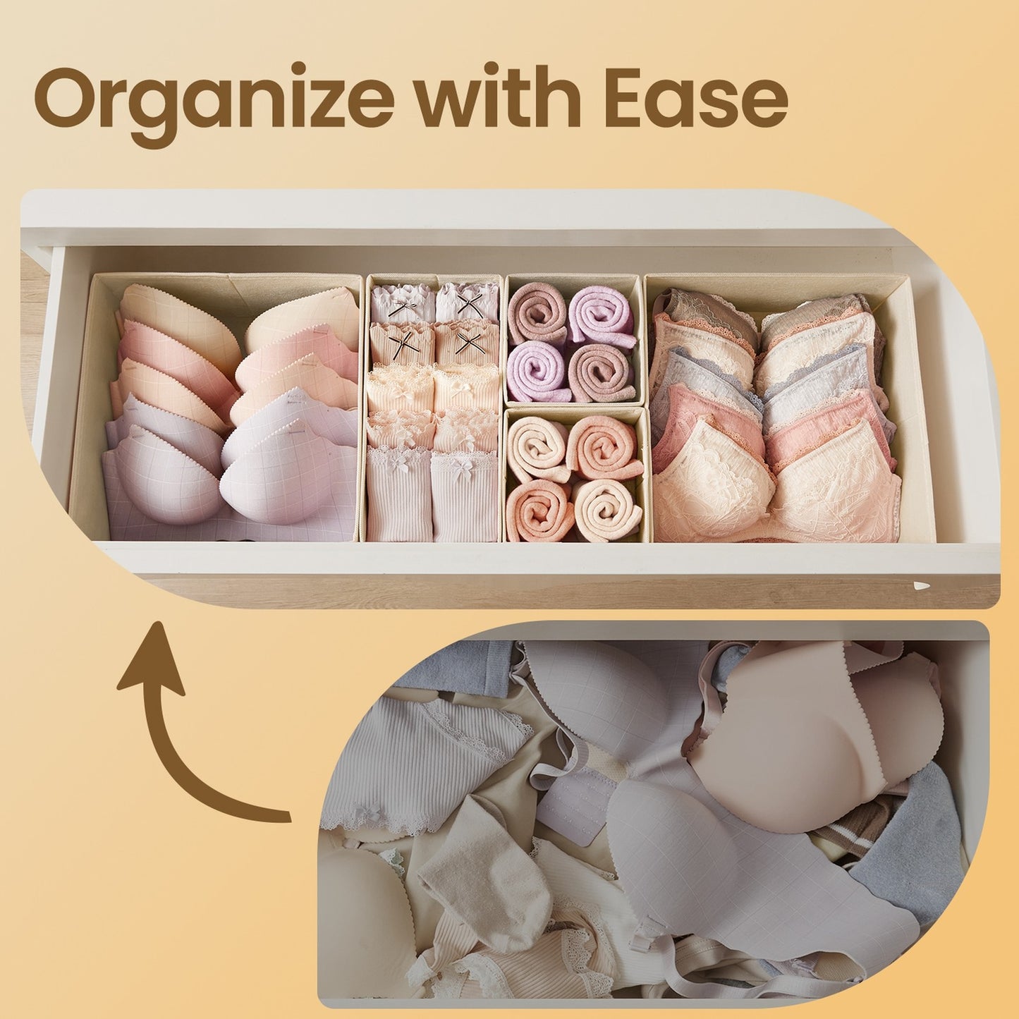Dresser Drawer Organizer, Set of 6, Foldable Fabric Storage Bins for Socks - image 3